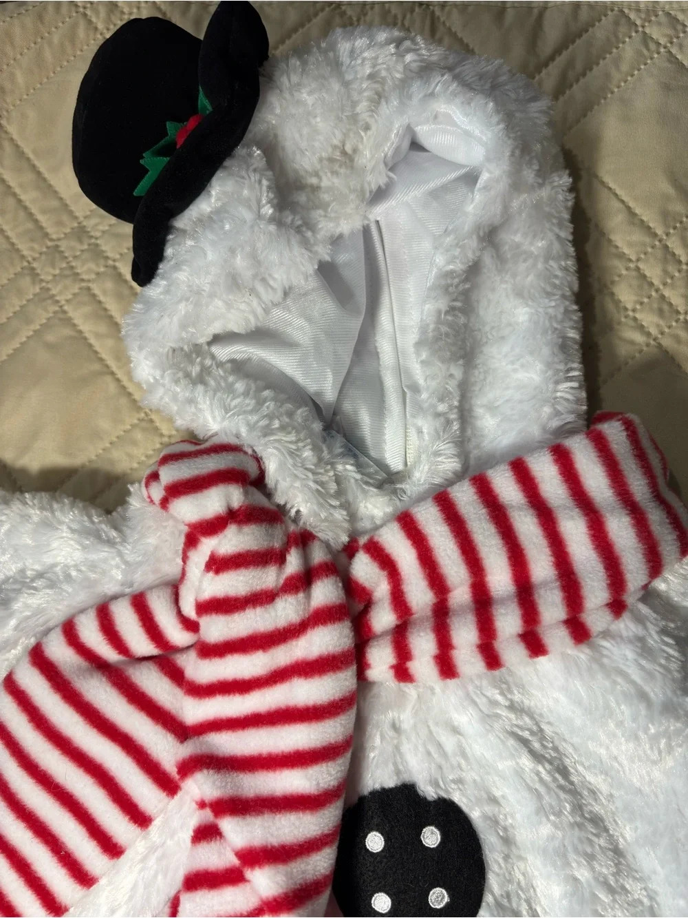 0-9M Snowman Plush Baby Bunting with Striped Scarf Costume